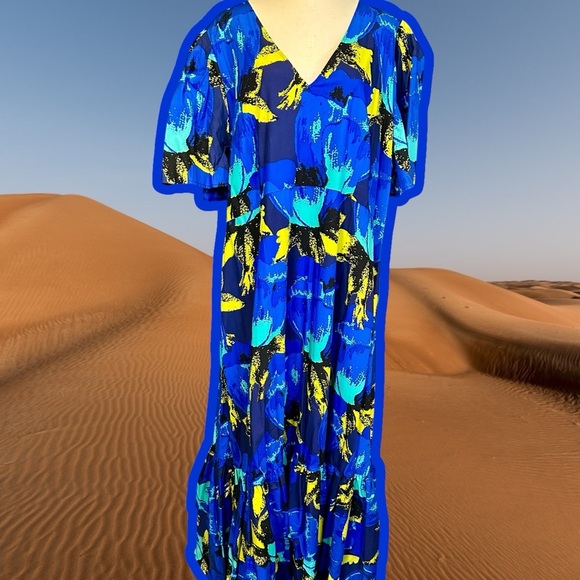 Christopher John Rogers for Target Blue Floral Puff Sleeve Dress Size 24 / 26 - Picture 4 of 14